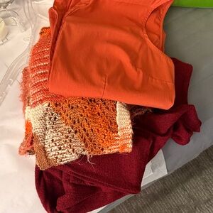 Orange Top and Multicolor Knit Sweater bundle